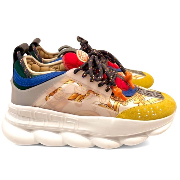 Versace Chain Reaction Baroque Sneakers IT40/US Men7/US Women10 Blue & Yellow - Picture 3 of 10